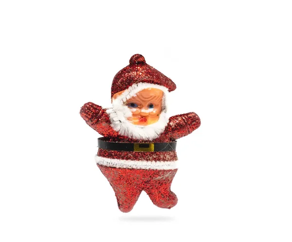 Игрушка Санта Клауса Белом Фоне Рождественские Украшения — стоковое фото