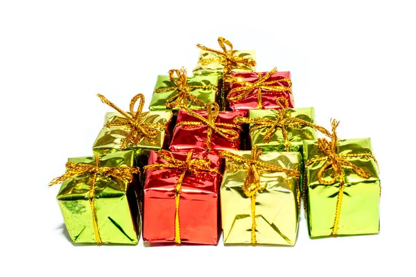 Christmas Gift Boxes Laid Out Shape Christmas Tree Merry Christmas — Stock Photo, Image