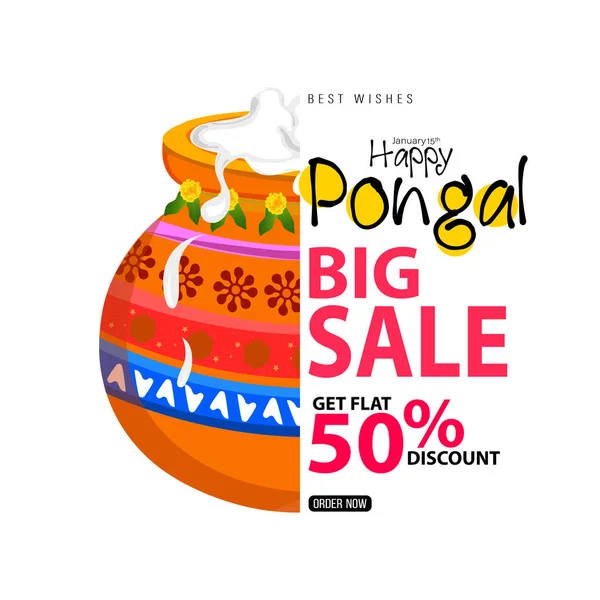 Happy Pongal Festival Sale Template Design Indisches Religion Festival Pongal — Stockvektor