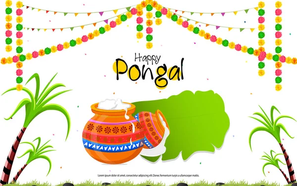 South Indian Festival Happy Pongal Background Template Design Vector Description — Stock Vector