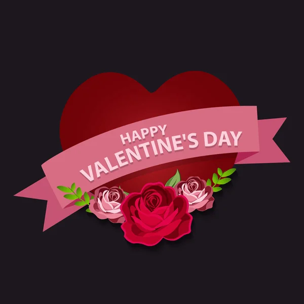 Red Heart Pink Red Rose Background Happy Valentine Day — стоковый вектор