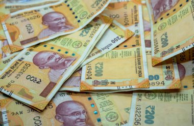 Hindistan parası ve banknotlar, 200 rupi. Kağıttan Hindistan parası.