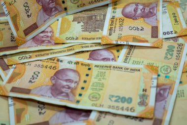 Hindistan parası ve banknotlar, 200 rupi. Kağıttan Hindistan parası.