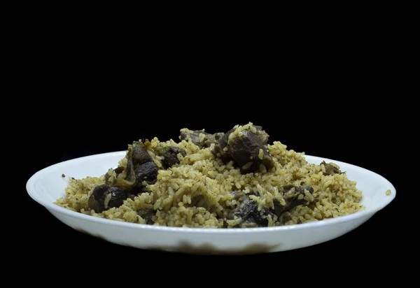 Südindisches Hammelfleisch Biryani Essen Auf Schwarzem Hintergrund — Stockfoto