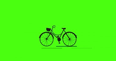 Bisiklet animasyonu. Tekerlekler ve pedallar dönüyor ve yol hareketli. Kimse yok..