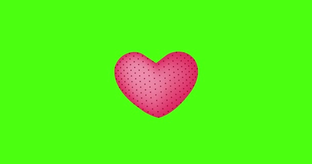 Κινούμενη καρδιά αγάπη εικονίδιο σε ένα πράσινο φόντο. Πολύχρωμη κίνηση της καρδιάς — Αρχείο Βίντεο