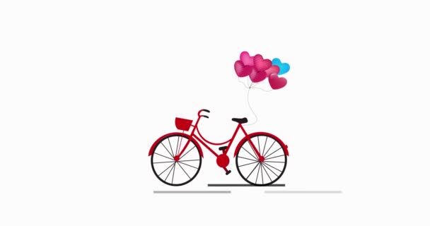 Vélo de couleur rouge avec amour coeur ballon icône animation. — Video