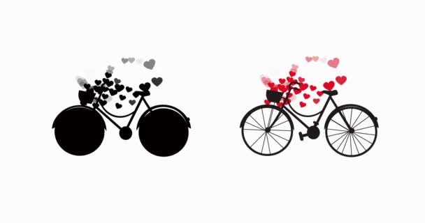 Fietsanimatie. Het hart van de liefde vliegend vanuit het fietsmandpictogram. — Stockvideo