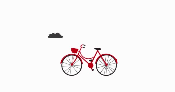 Bicicleta roja icono de animación con movimiento en las nubes. — Vídeos de Stock