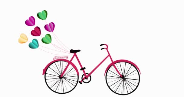 Feliz día de San Valentín 2021 texto animado con bicicleta roja y animación romántica del globo del corazón. — Vídeos de Stock