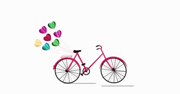 Color rojo Bicicleta Con amor corazón globo icono animación. — Vídeos de Stock