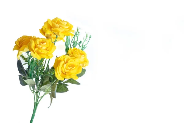 Bouquet Roses Jaunes Isolé Sur Fond Blanc Fleur Rose Plastique — Photo