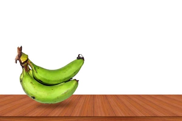 Groene Bananen Houten Tafels — Stockfoto