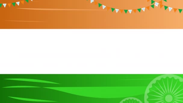 Fondo de color de la bandera nacional india con rueda de Ashoka, 15 de agosto, feliz celebración del Día de la Independencia. — Vídeos de Stock