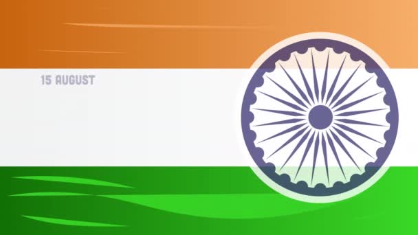 Indiano bandiera nazionale sfondo di colore con Ashoka Wheel, 15 agosto, Felice Festa dell'Indipendenza. — Video Stock