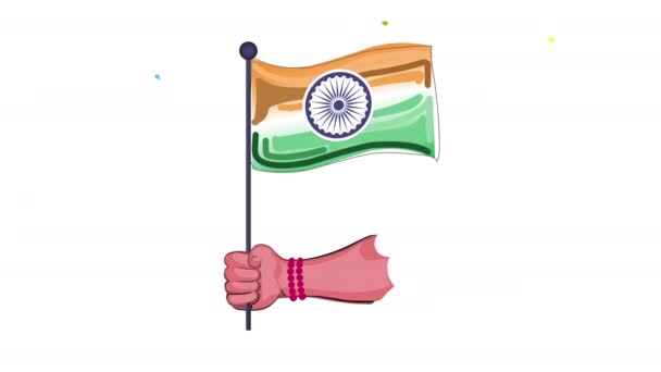 Hindistan 'ın Bağımsızlık Günü' nü kutlamak ve bayrağı tutmak. — Stok video