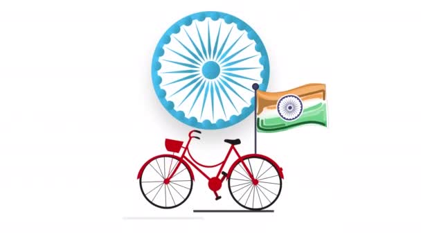 Glücklicher Unabhängigkeitstag Indien. Fahrrad mit indischer Nationalflagge — Stockvideo