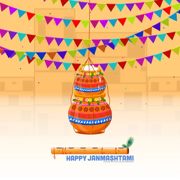 Illustratie Van Viering Achtergrond Van Happy Janmashtami Festival — Stockvector