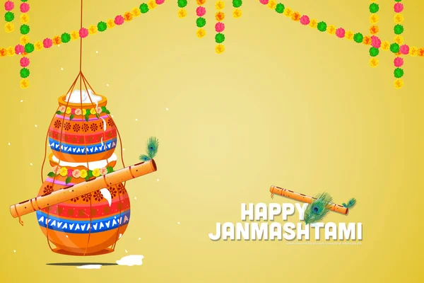 Illustratie Van Happy Janmashtami Festival Van India Banner Kaart Poster — Stockvector