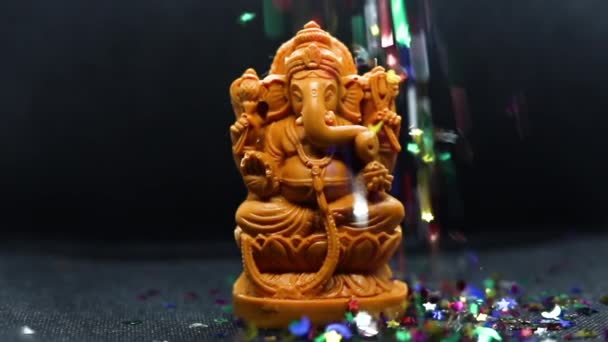 Ganesh Chaturthi Concept Multi Shaped Holographic Glitter Falling Statue Hindu — Stock Video