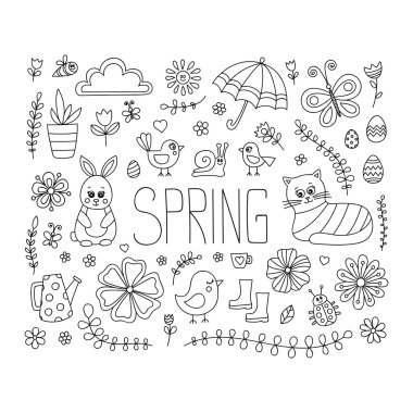 Bahar doodle öğeleri