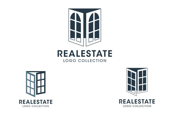 Ventanas y puertas francesas Real Estate Logotipo vector conjunto — Vector de stock