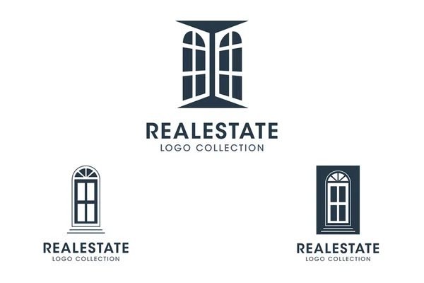 Ventanas y puertas francesas Real Estate Logotipo vector conjunto — Vector de stock