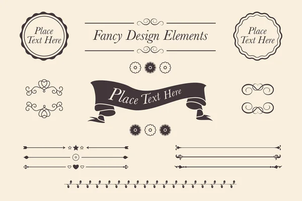 Süslü tasarım öğeleri. Shabby Chic vektör simgeleri, amblemler, afişler ve kopya alanı metin ile mühürler.