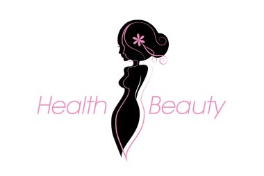 Kıvrımlı kadın vücut silueti. Vektör güzellik, moda, salon, kopya alanı metin ile spa iş logosu.