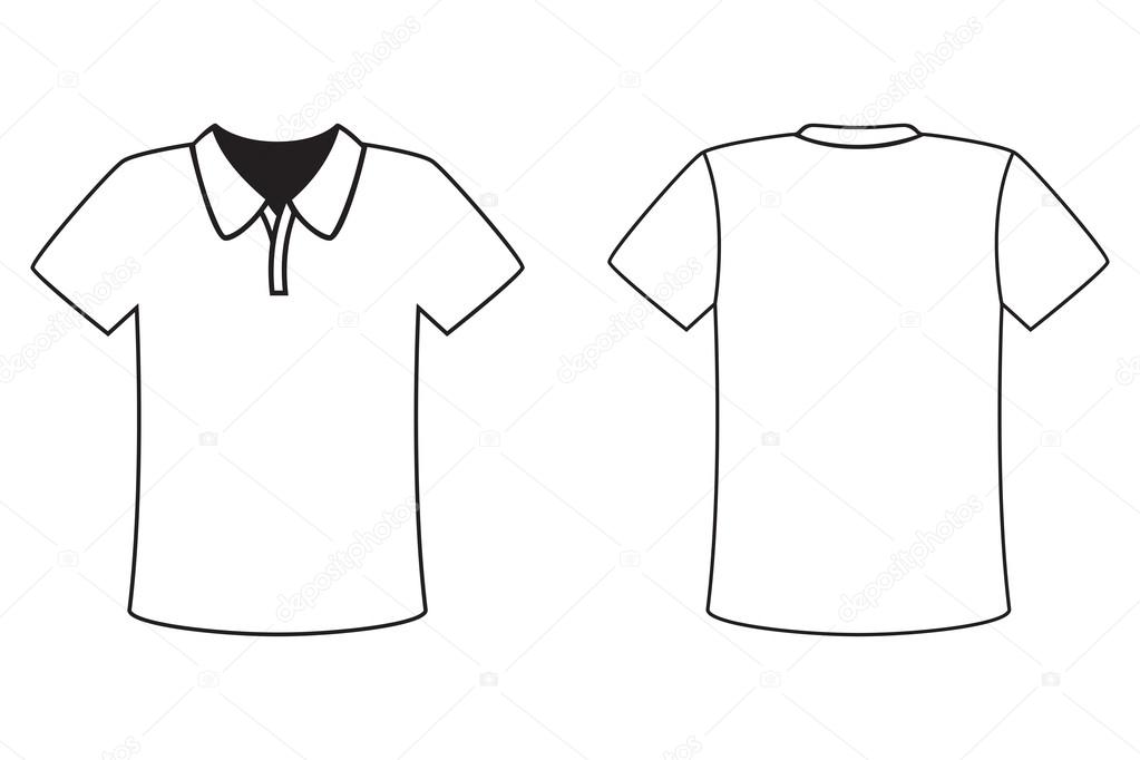 Blank t-shirt vector template. Simple white shirt with a black outline. Front and back view. Copy and design space for advertisements, company logos and text placement.