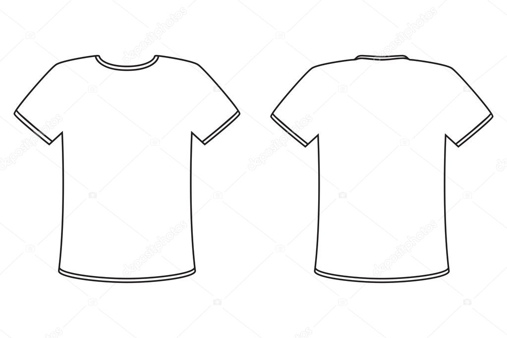 Blank t-shirt vector template. Simple white shirt with a black outline. Front and back view. Copy and design space for advertisements, company logos and text placement.