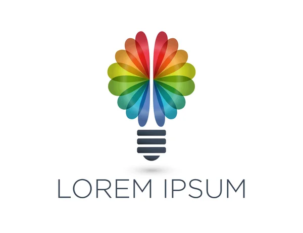 Gökkuşağı beyin ve ampul logo ve yer tutucu metin. Şirket marka kavramı.