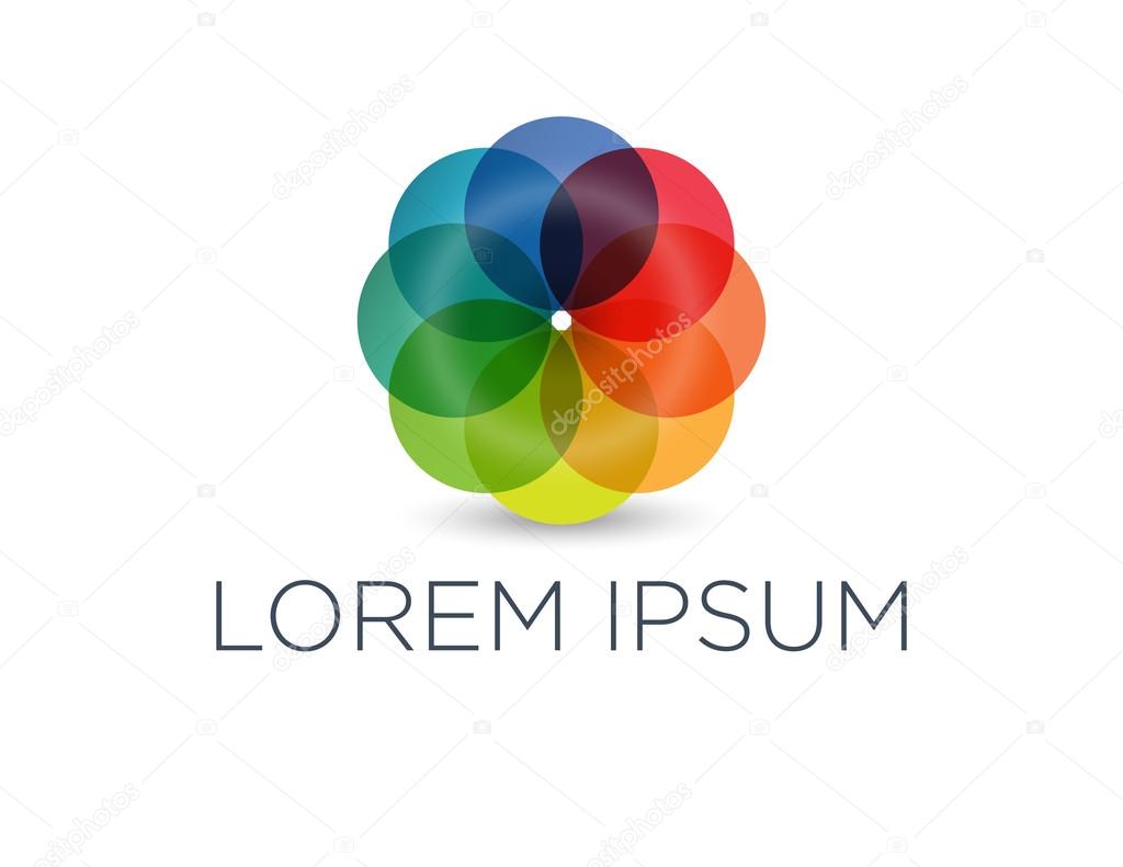 Rainbow flower balloon logo and placeholder text. Company brand concept