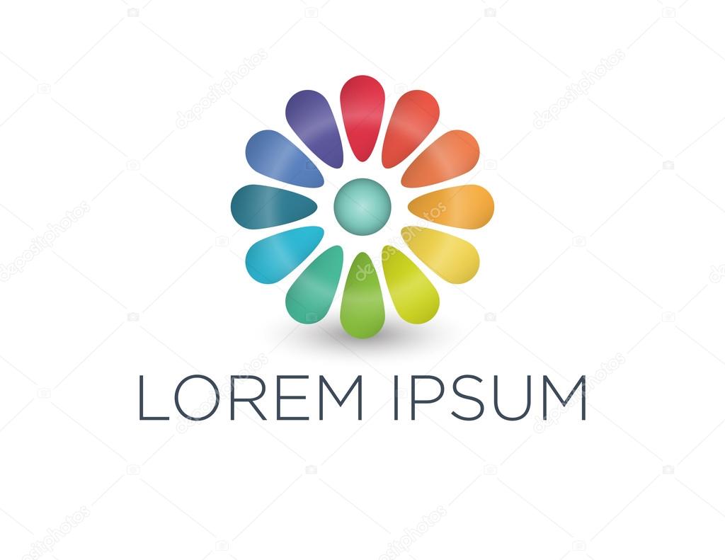 Rainbow flower balloon logo and placeholder text. Company brand concept.  Stock Vector by ©Untashable 123602108, image size:1024x791