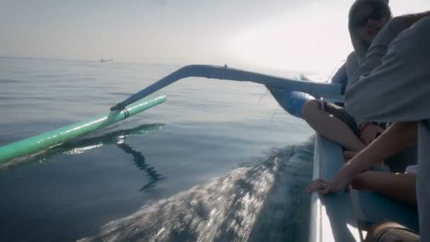 Ağır çekim bir tur tekne sosyalleşme çekici turist bir grup — Stok video