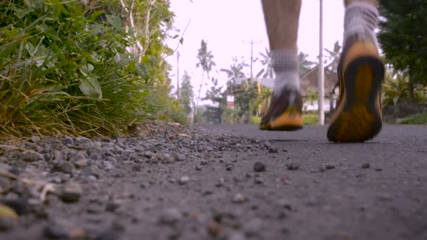 Ubud, Bali, Indonesië - Circa oktober 2015 - Slow motion van een man die weglopen van lage grond hoekmening — Stockvideo