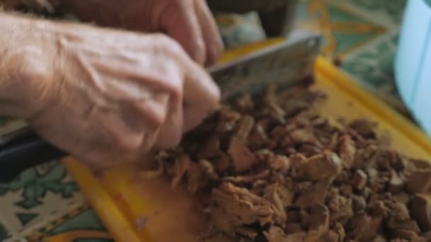 Человек, который режет печень в замедленной съемке — стоковое видео