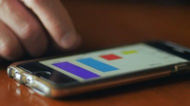 Çözümlemek veri ve grafikler üzerinde pushin bir akıllı telefon - adam closeup