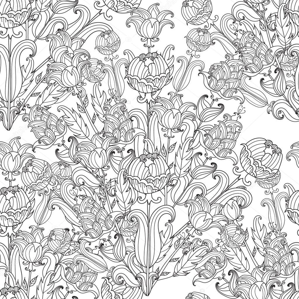 Fiori decorativi di vettore senza soluzione di continuit  Modello per disegni da colorare per adulti Disegni da colorare dook Un mazzo di fiori con