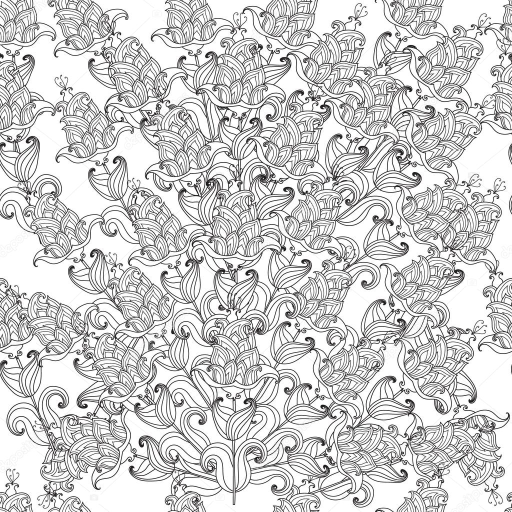 Fiore di schizzo in bianco e nero Fiori decorativi di vettore senza soluzione di continuit  Modello per disegni da colorare per adulti