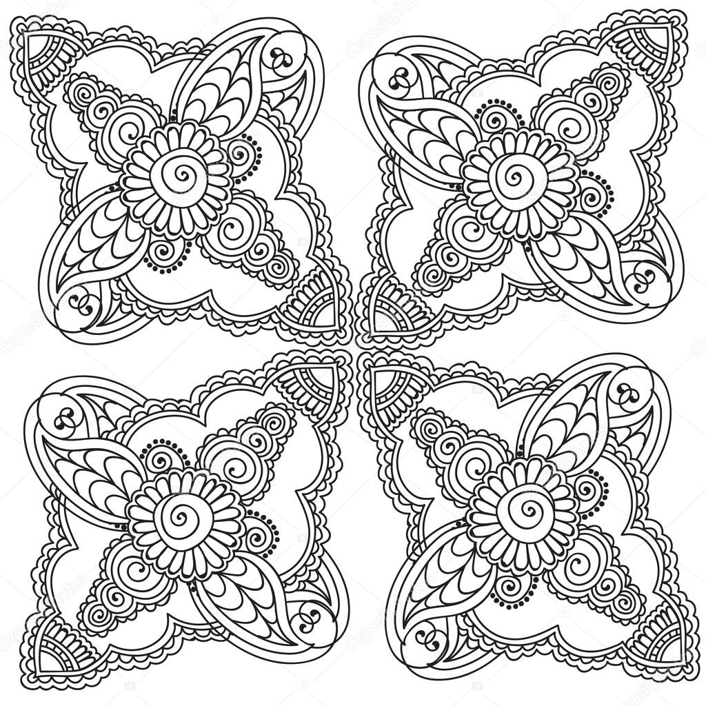 Disegni da colorare per adulti Henna Mehndi Doodles gli elementi floreali astratti — Vettoriale Stock