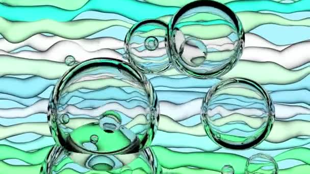 Abstract background with glass bubbles and wriggling ribbons. — Stock Video