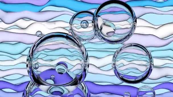 Abstracte achtergrond met glas bubbels en krioelende linten. — Stockvideo