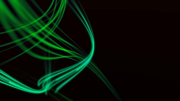 Turquoise, aqua green, blue and lime glowing curves smoothly circulate on a black background. — Stock Video