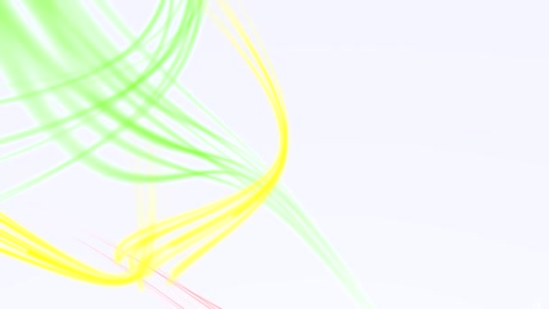 Yellow, lime green and red glowing curves smoothly circulate on a white background. — Stock Video