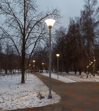 Kışın kentsel akşam aydınlatma.