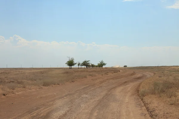 Camino de tierra arenosa en el desierto de sal paisaje — Foto de Stock