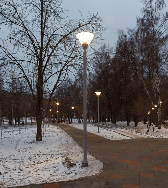 Kışın kentsel akşam aydınlatma.