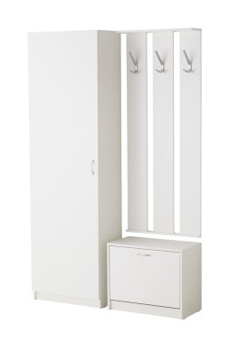 Şapka askısı, kabine ve üzerinde beyaz izole ayakkabı kabine.