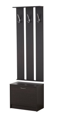 Şapka askısı, kabine ve üzerinde beyaz izole ayakkabı kabine.